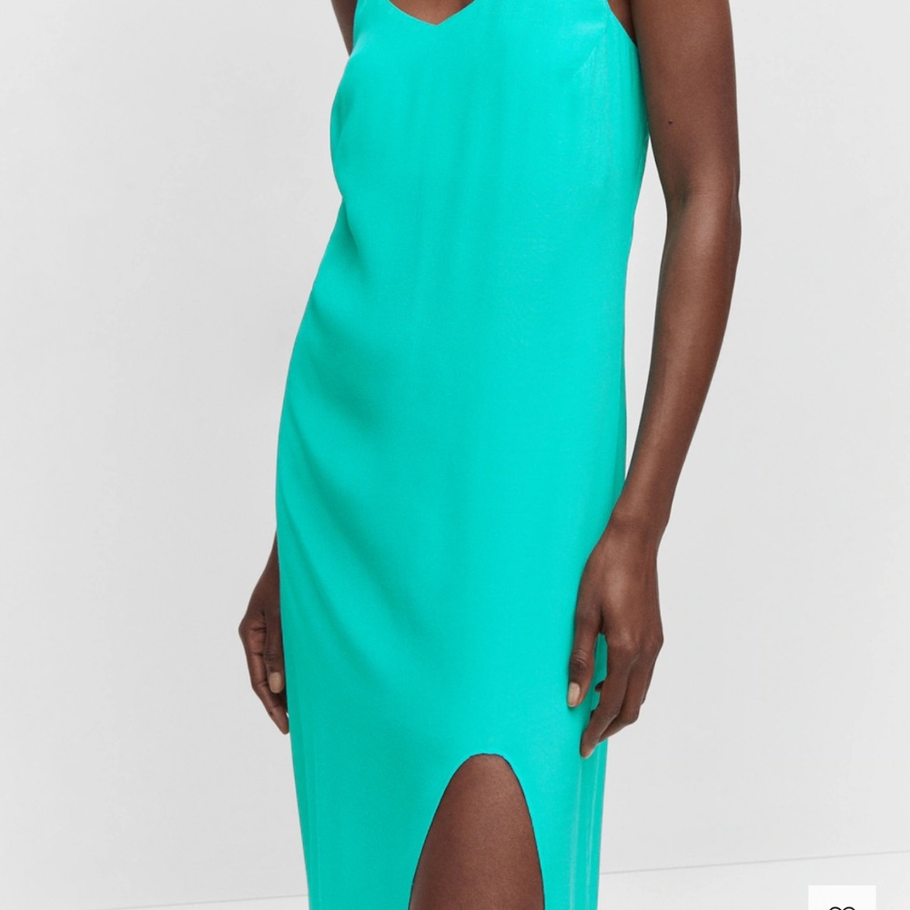 Mango Blue Green Slip Dress with Slit
